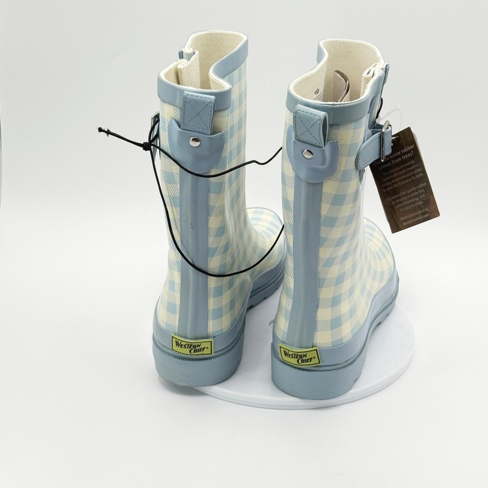 Western Chief Grunge Gingham Mid Rain Boot Size 8 Women Cornflower Blue Gingham - Picture 5 of 8